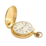 An 18 Carat Gold Full Hunter Pocket Watch, signed Waltham, case stamped 18c Dust cover is stamped