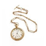 A Gold Plated Waltham Pocket Watch, and a 9 carat gold watch chain, chain links stamped 9.375