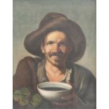 Continental School (20th Century) Portrait of a peasant drinking broth from a bowl Oil on canvas