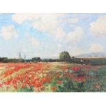 Gordon Clifford Barlow (1913-2005) "Flanders Poppies" Signed, oil on canvas board, 37cm by 49.5cm