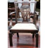 A Childs Carved Mahogany Chippendale-Style Chair Dimensions - 45cm by 37cm by 65cm, seat height