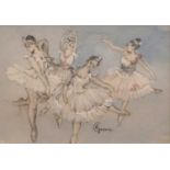 Cecilia Green (20th Century) Ballerinas Signed watercolour, 6cm by 8.5cm, together with a coloured