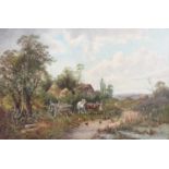 O T Clark (19th Century) Working Horses at Rest Signed oil on canvas, 49cm by 74cm