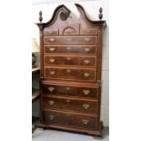 A 20th Century Mahogany Secretaire Chest on Chest, with broken swan neck pediment, turned and