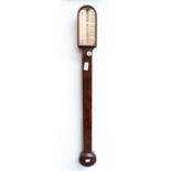 A 19th century Mahogany Stick Barometer, single vernier silvered dial signed W Harris & Son, 50