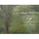 Charles Horwood (20th Century) Figures at rest in a park Oil on board, together with two landscape