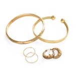 A Small Quantity of Jewellery, including a 9 carat gold torque bangle (a.f.); another bangle,