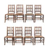 A Harlequin Set of Eight Ash North West Standard Spindle Single Chairs, Lancashire/Cheshire, mid