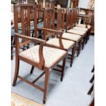A Set of Six Edwardian Inlaid Mahogany Dining Chairs, including two carvers