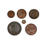 Assortment of British Copper Coins, 6 in total (one silver) comprising: George III, 'cartwheel'