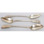 Three George IV or Victorian Silver Basting-Spoons, Fiddle pattern, two engraved with differing