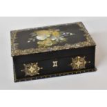 A Victorian Papier Mache and Mother of Pearl Sewing Set Dimensions - 21.5cm wide by 15cm deep by 8cm