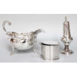 A George III Silver Sauceboat, A George III Silver Pepperette and a George III Silver Mustard-Pot,