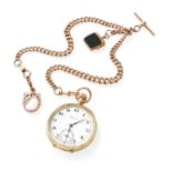 A 9 Carat Gold Open Faced Record Pocket Watch, with a 9 carat gold curb linked watch chain, each