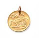 A Half Sovereign, dated 1900 mounted as a pendant Gross weight 4.2 grams.