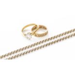 A 9 Carat Gold Fancy Link Chain, length 48cm; A 9 Carat Gold Eternity Ring, the band set with