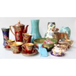 Miscellaneous Ceramics and Glass, to include: Crown Devon teawares, Moorcroft pottery hibiscus