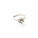 An 18 Carat White Gold Diamond Cluster Ring, the central raised round brilliant cut diamond within a