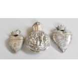 Two Heart-Shaped Boxes and a Silver Cased Scent-Bottle, one box with English import marks the