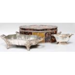 French Tortoiseshell and Plate Casket, together with a plated sauce boat and a twin handled dish (