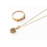 A 9 Carat Gold Diamond Cluster Pendant on Chain, chain stamped '375', pendant length 1.8cm, chain