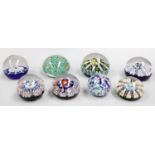Eight Polychrome Split Cane Paperweights, 20th century (one tray)