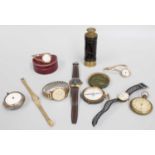 Two Lady's 9 Carat Gold Wristwatches, Enamel Dial Cased Pocket Compass, 5 Drawer Telescope signed G.