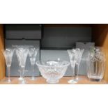 Waterford Crystal, including six champagne flutes, a bowl and a vase One champagne flute with