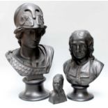 Black Basalt Bust of Minerva on Socle Base, together with another example of Milton, and a small