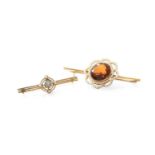 A Citrine and Split Pearl Brooch, length 6.4cm; together with An Aquamarine and Split Pearl