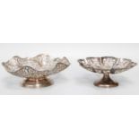 Two Differing Pierced Silver Bowls, each shaped circular and on spreading foot, 19cm diameter and