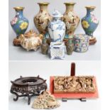 Quantity of Asian Art, including a Chinese porcelain vase and cover, Kangxi mark but 19th century, a