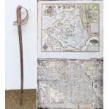 A Victorian Rifle Brigade Sword, together with two re-printed maps, one of Yorkshire and the other