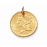 A United States of America Five Dollar, dated 1903 mounted as a pendant Gross weight 8.5 grams.