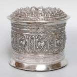 An Indian Silver Canister, Apparently Unmarked, Probably Late 19th Century, cylindrical and with