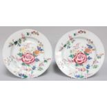 A Pair of Chinese Porcelain Plates, Qianlong, painted in famille rose enamels, with peonys and other
