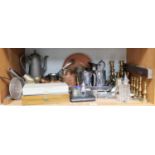 A Collection of Assorted Silver Plate, Brass and Copper, including candlesticks, coffee-pot, hot-
