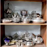 A Large Collection of Assorted Silver Plate, including a spirit-kettle on stand; a bottle holder;