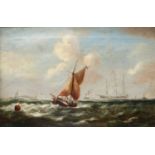 Attributed to John Wilson Expansive shipping scene Signed, oil on canvas, 29cm by 44.5cm