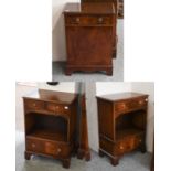 A Pair of Reproduction Mahogany Bedside Tables, each fitted with a dressing slide, 53cm by 34cm by