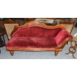 A Victorian Mahogany Scroll End Chaise Lounge, 195cm Structurally sound. The back support with