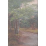 * Benjamin (20th Century) Woodland path Indistinctly signed oil on canvas, together with a