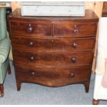 A George III Mahogany Four-Height Bow Front Chest of Drawers, later handles, 102cm by 53cm by 103cm