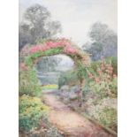 Henry John Sylvester Stannard (1870-1951) Garden borders in full bloom Signed watercolour;