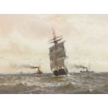 William Thomas Nichol Boyce (1857-1911) Extensive seascape with masted and steam ships Signed and