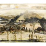 Douglas Davies RSW (b.1946) Scottish "Clythe Valley" Signed, inscribed verso, mixed media, 43cm by