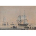 Samuel Atkins (fl.1787-1808) "A Brig and Other Shipping Offshore" Signed, watercolour, together with