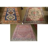 An Anatolian Rug, the sky blue field with three octagons enclosed by pale terracotta borders,