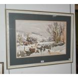 Angus Rands (1922-1985) Yorkshire Dales winter landscape Signed, watercolour, 41cm by 63cm