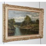 Attributed to William Langley Figures walking by a river Signed, oil on canvas, together with a
